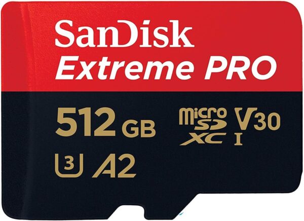 SanDisk Extreme Pro 512 GB microSDXC Memory Card + SD Adapter with A2 App Performance + Rescue Pro Deluxe 170 MB/s Class 10, UHS-I, U3, V30